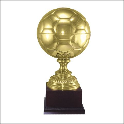 Gold Finish Soccer Ball, Championship Trophy, Rosewood Base