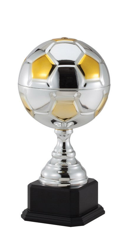 Silver Finish Soccer Ball, Championship Trophy, Black Base