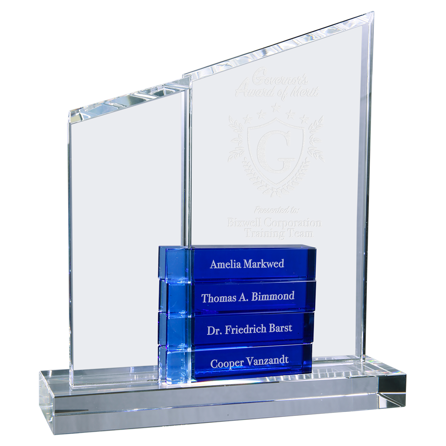 Crystal Perpetual Stand Up Plaque with 4 Crystal Blocks
