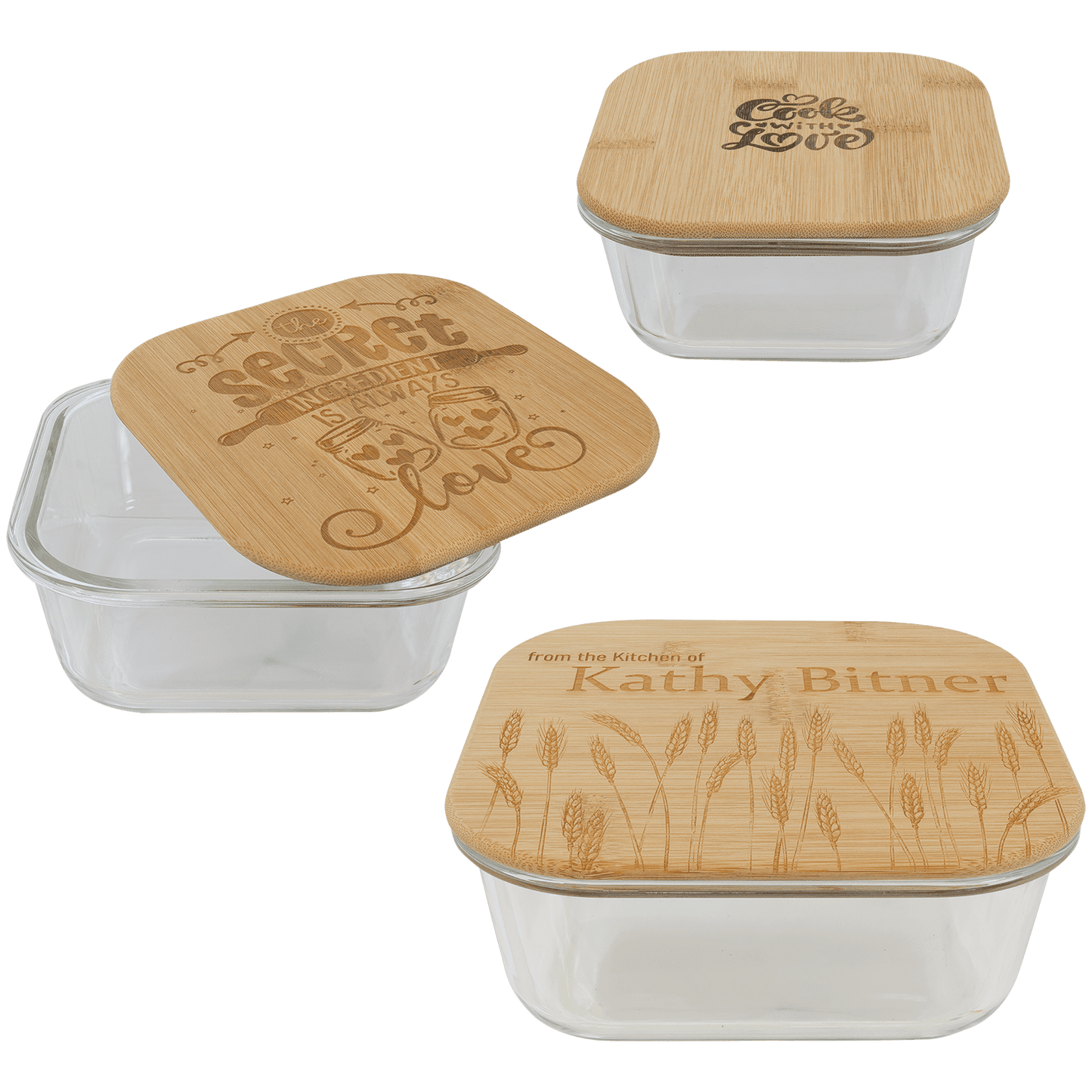 Glass Container with Bamboo Lid Set