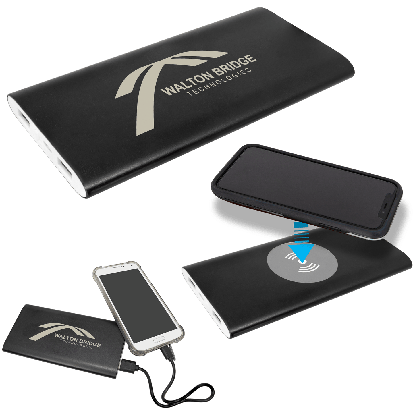 Power Bank & Wireless Anodized Aluminum Charger with Power Cord