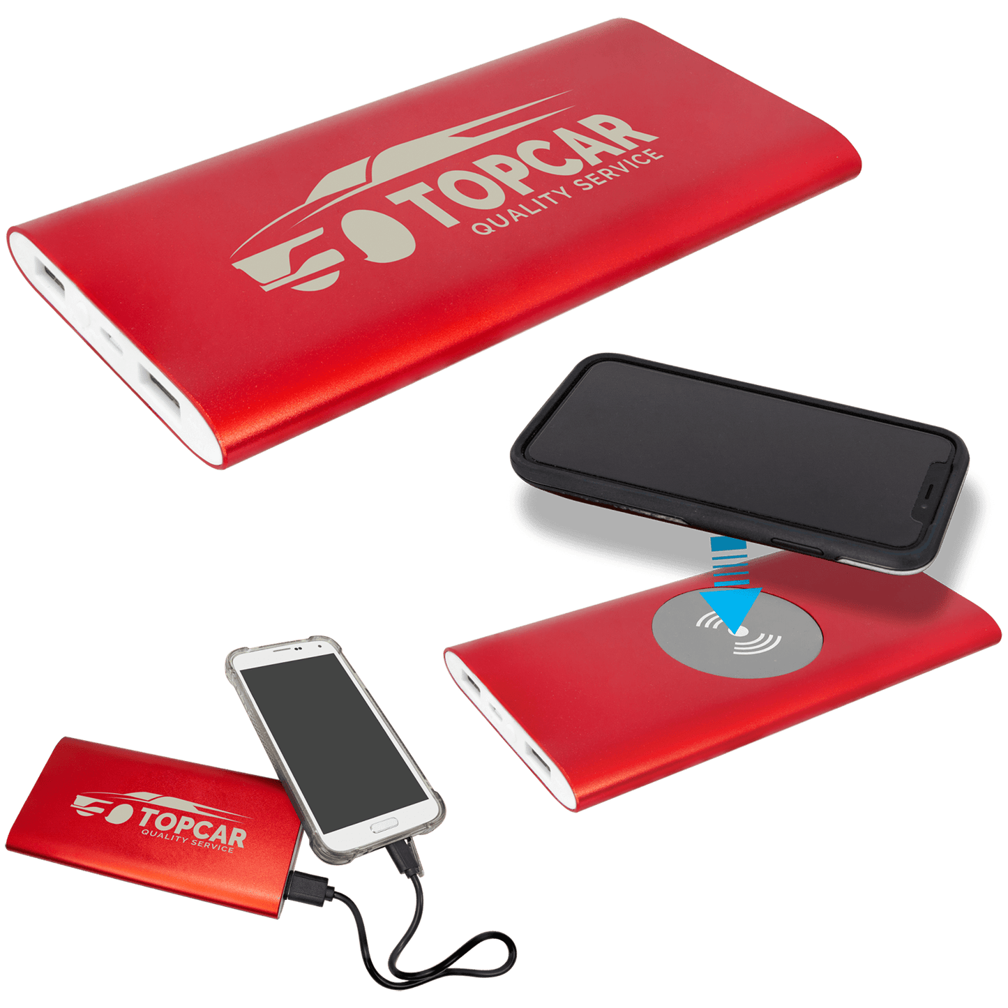 Power Bank & Wireless Anodized Aluminum Charger with Power Cord