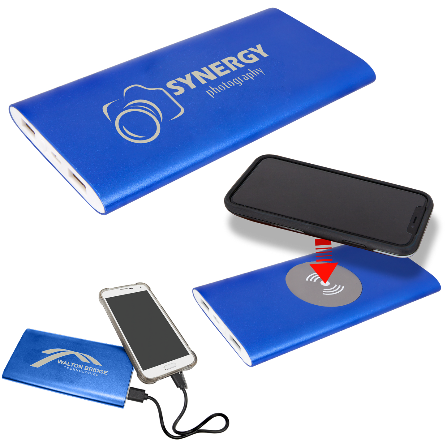 Power Bank & Wireless Anodized Aluminum Charger with Power Cord