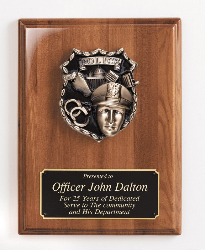 Piano Finish Walnut Plaque with Police Casting