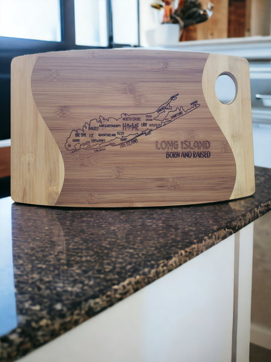 Long Island Born & Raised Map Bamboo Cutting Board