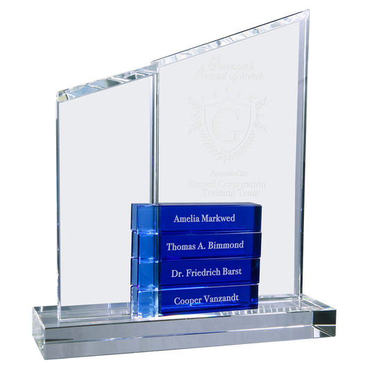 Crystal Perpetual Stand Up Plaque with 4 Crystal Blocks